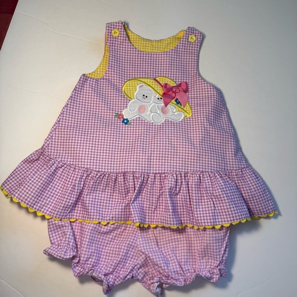 Vintage Austin and Ashley Purple and Yellow gingham embroidery bears 18 mo dress - Picture 1 of 10